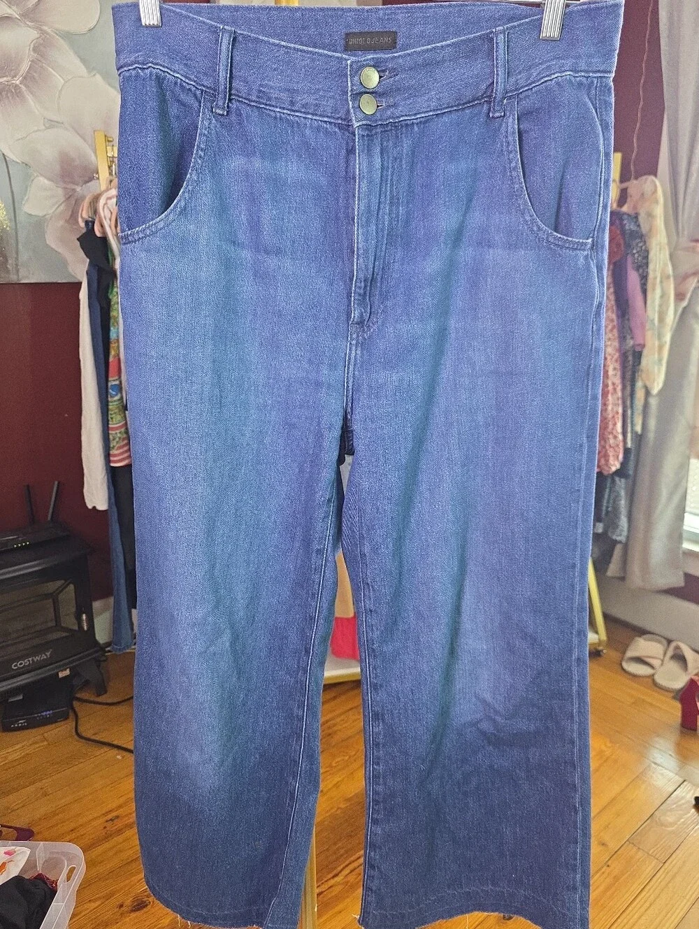 Uniqlo High Rise Wide Leg Jeans Distressed Raw Hem Denim - Picture 5 of 7